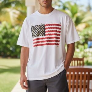 Vintage Maui Hawaii Sailboat USA Flag Gold Foil Graphic Tee Men’s Medium